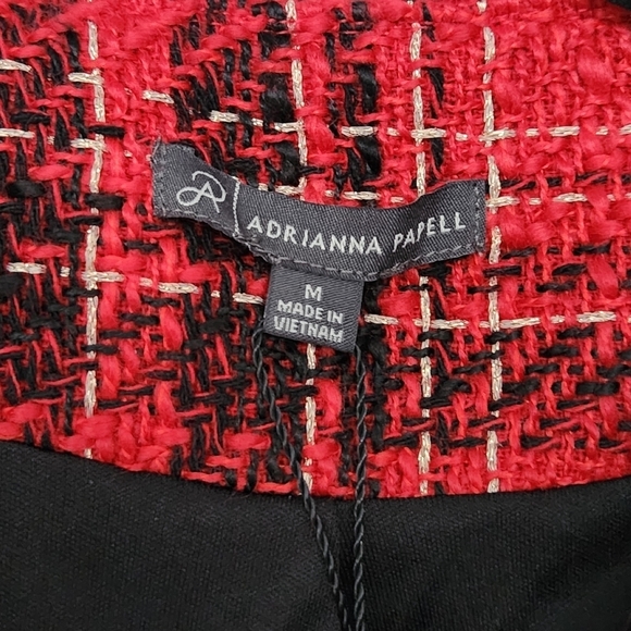 NWT Adrianna Papell Women's Crew Neck Red Black Holiday Tweed Jacket Size M - Picture 6 of 10